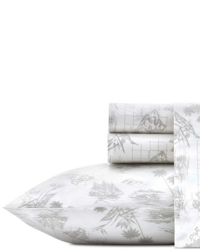 Vintage Map 4-Piece King Sheet Set - Grey