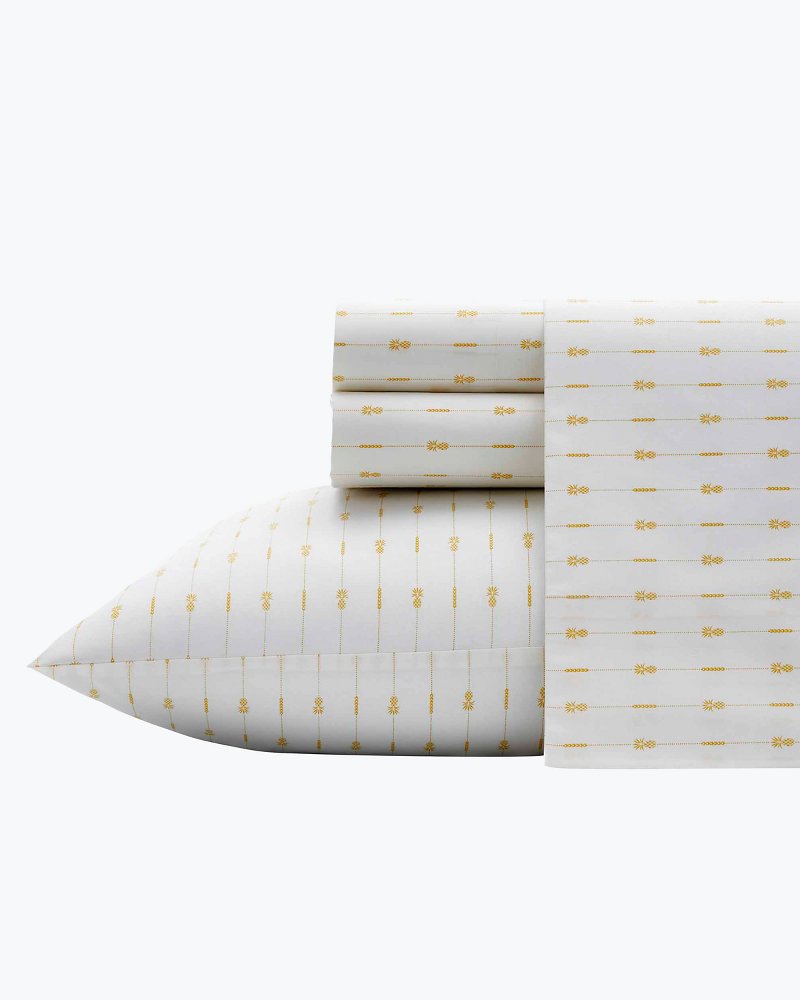 Pineapple Pinstripe 4-Piece Queen Sheet Set - Yellow