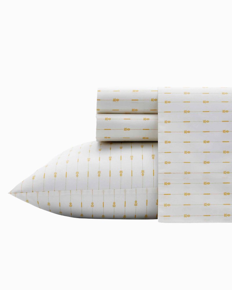 Pineapple Pinstripe 4-Piece King Sheet Set - Yellow