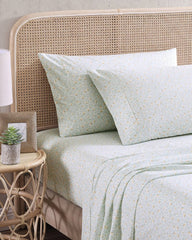 Crane Flower 4-Piece Cotton Cooling King Sheet Set - Green