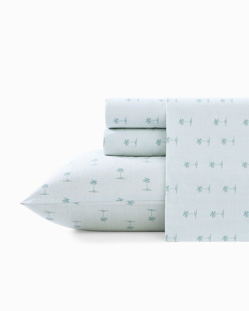 Kew Palms 4-Piece Queen Sheet Set - Blue/Silver