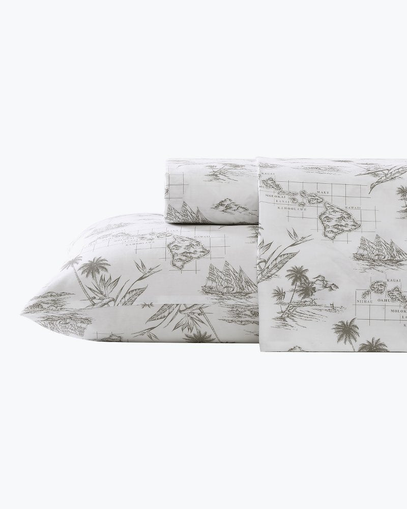 Vintage Map 4-Piece Queen Sheet Set - Brown