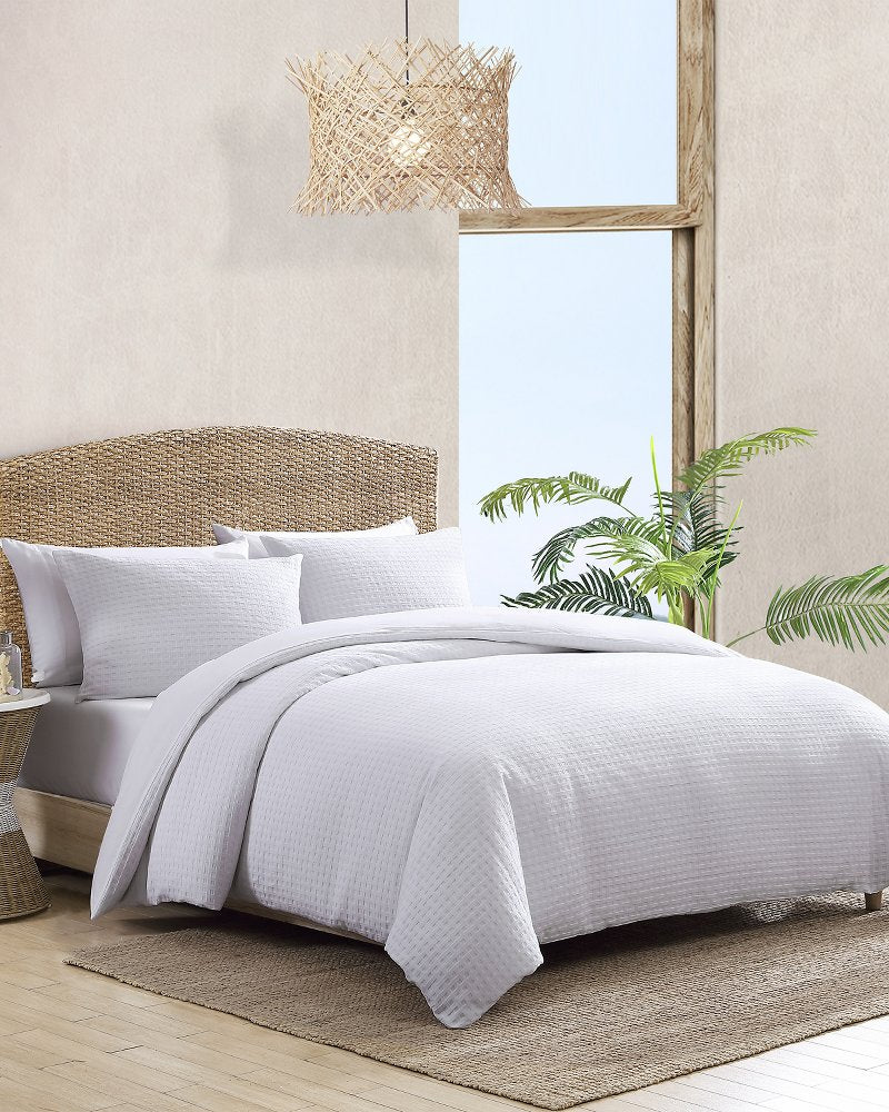 Basketweave Solid Reversible 3-Piece King Comforter Bedding Set - White
