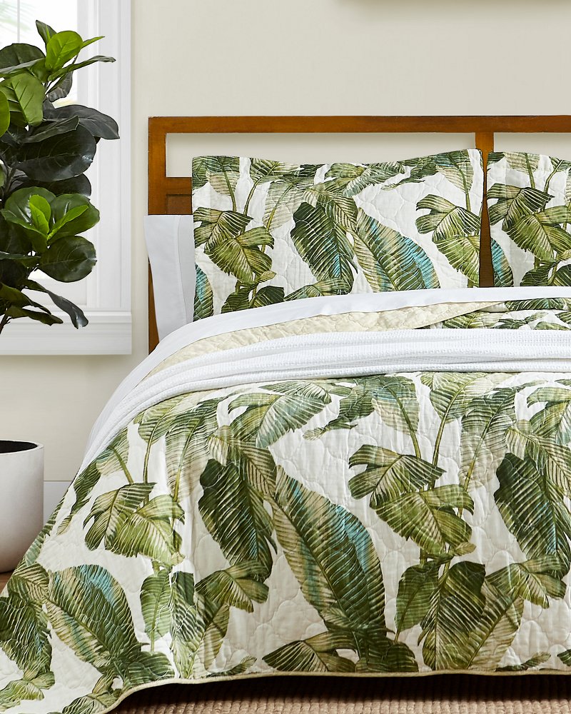 Fiesta Palms Reversible 3-Piece Full/Queen Quilt Set - Green