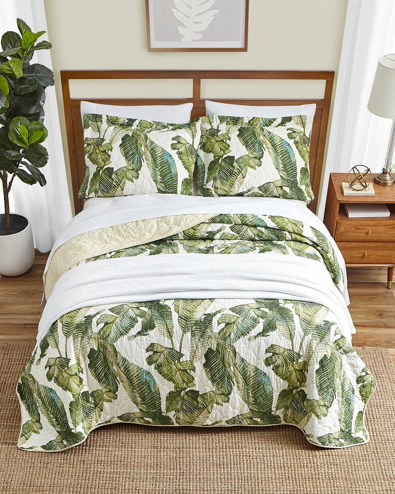 Fiesta Palms Reversible 3-Piece Full/Queen Quilt Set - Green