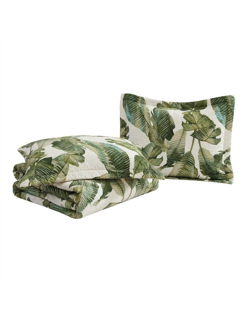 Fiesta Palms Reversible 3-Piece Full/Queen Quilt Set - Green