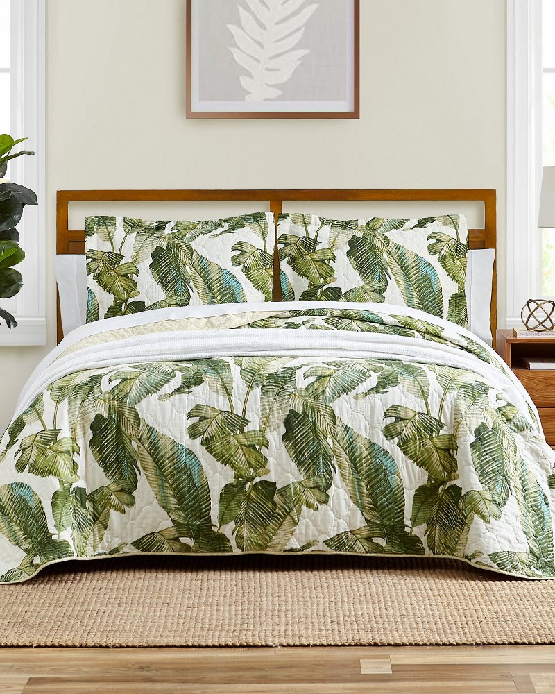 Fiesta Palms Reversible 3-Piece Full/Queen Quilt Set - Green