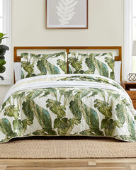 Fiesta Palms Reversible 3-Piece Full/Queen Quilt Set - Green