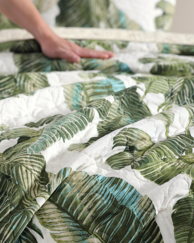 Fiesta Palms Reversible 3-Piece King Quilt Set - Green
