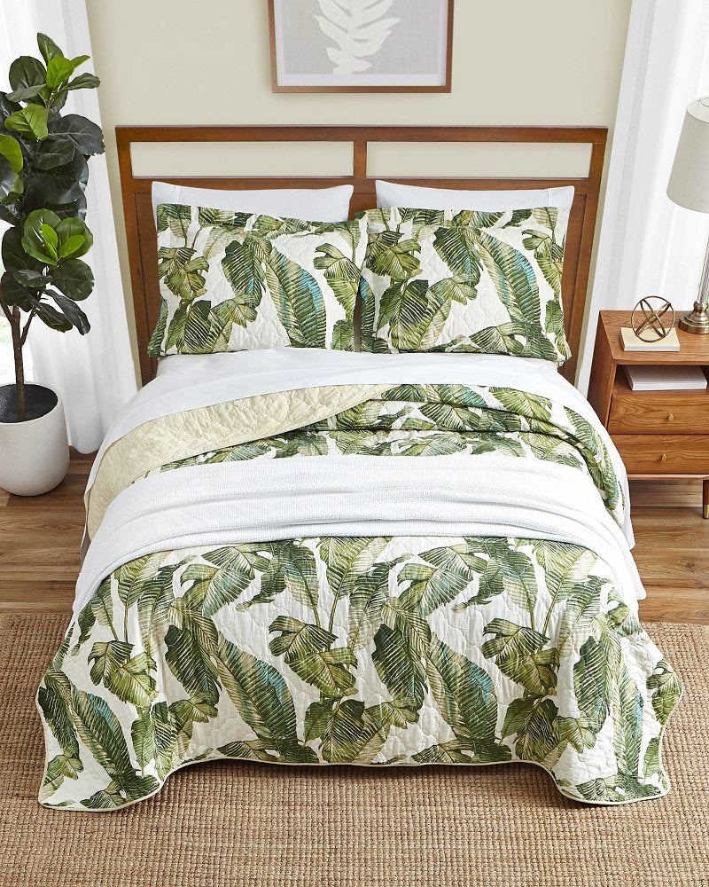 Fiesta Palms Reversible 3-Piece King Quilt Set - Green