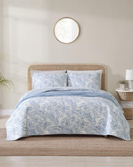Palmday Reversible 3-Piece King Quilt Set - Blue Canal