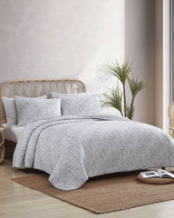 Water Leaves 2-Piece Twin Quilt Set - Grey