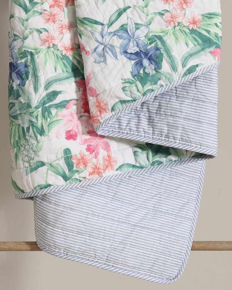 Island Orchid Reversible 3-Piece Full/Queen Quilt Set - White
