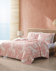 Coral Garden Reversible 3-Piece Full/Queen Quilt Set - Orange