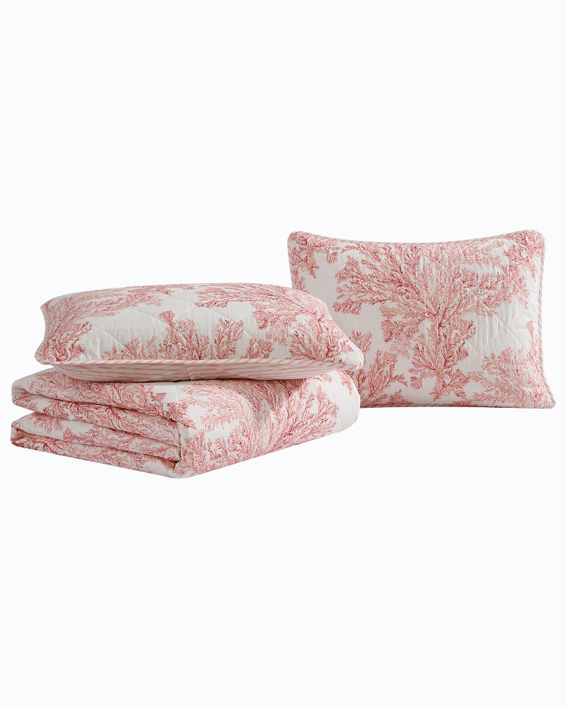 Coral Garden Reversible 3-Piece Full/Queen Quilt Set - Orange