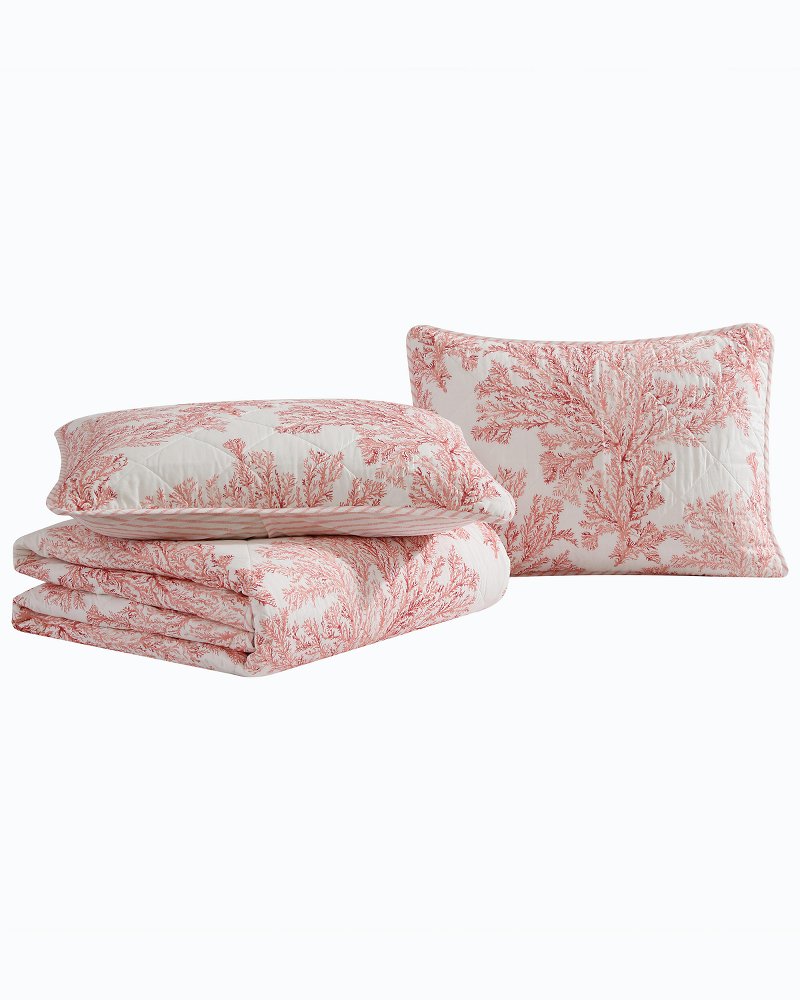 Coral Garden Reversible 3-Piece King Quilt Set - Orange