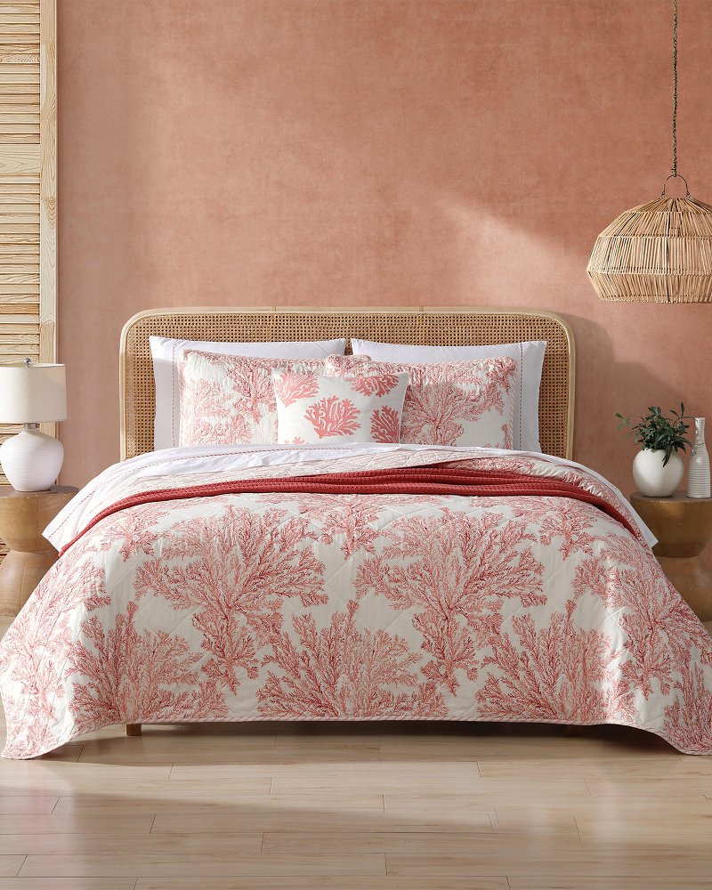 Coral Garden Reversible 3-Piece King Quilt Set - Orange