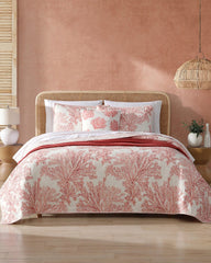 Coral Garden Reversible 3-Piece King Quilt Set - Orange