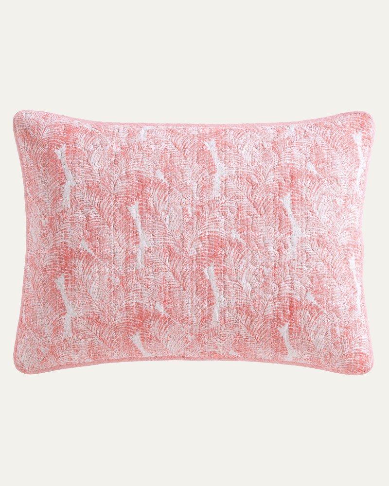 Distressed Water Leaves Reversible 3-Piece King Quilt Set - Bright Coral