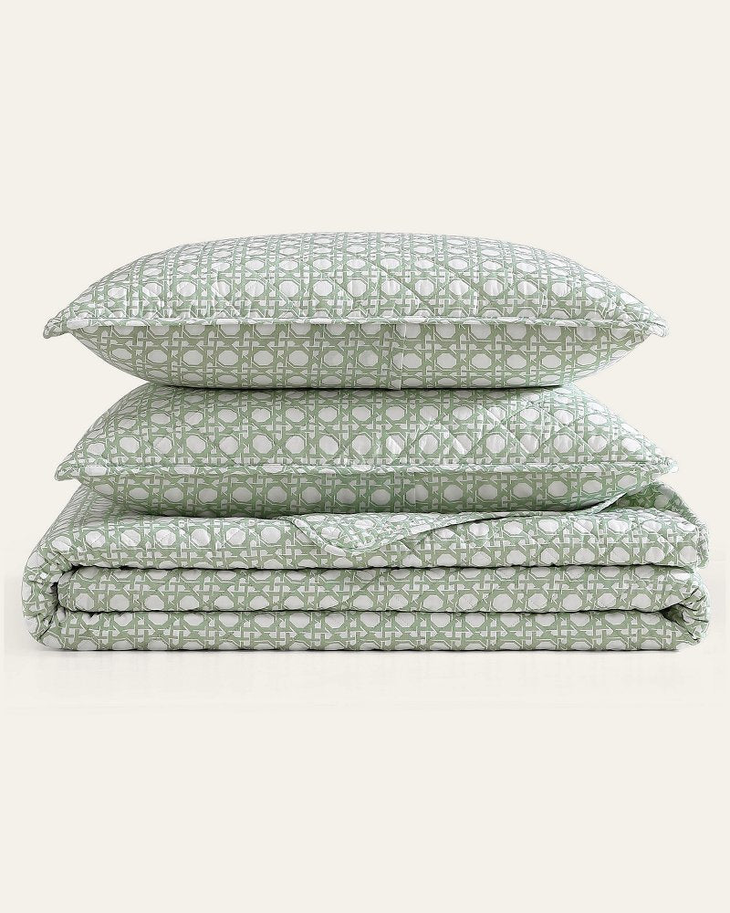 Diamond Isle 3-Piece King Quilt Set - Green/White