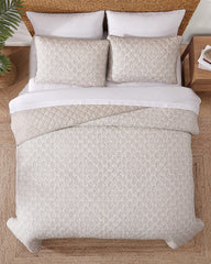 Bahama Fronds Reversible 3-Piece Full/Queen Quilt Set - Khaki