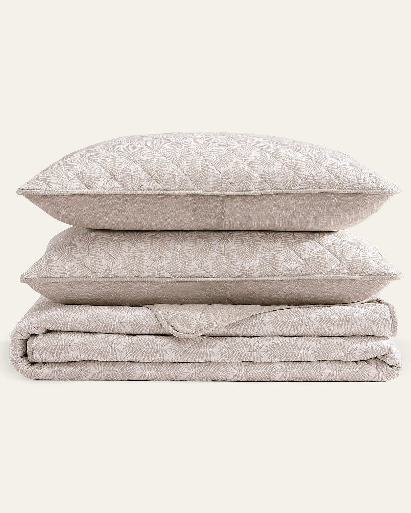 Bahama Fronds Reversible 3-Piece Full/Queen Quilt Set - Khaki