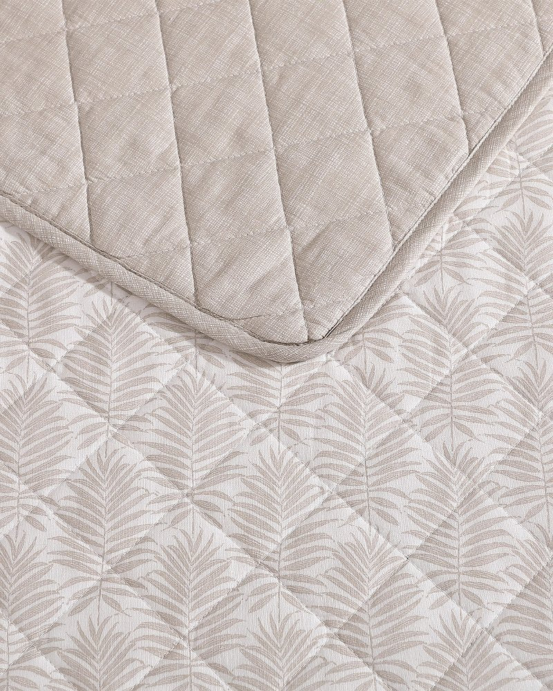 Bahama Fronds Reversible 3-Piece King Quilt Set - Khaki