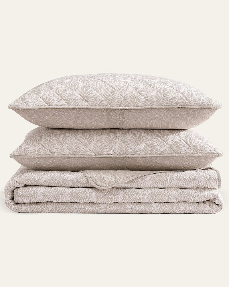 Bahama Fronds Reversible 3-Piece King Quilt Set - Khaki
