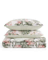 Island Orchid Reversible 3-Piece Full/Queen Quilt Set - Coral Pink/Cream