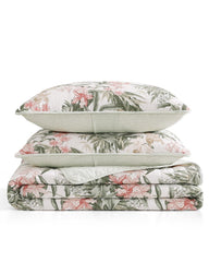 Island Orchid Reversible 3-Piece King Quilt Set - Coral Pink/Cream