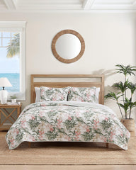 Island Orchid Reversible 3-Piece King Quilt Set - Coral Pink/Cream