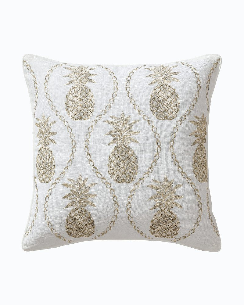 Golden Pineapples Embroidered Decorative Pillow - Gold