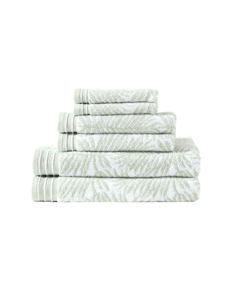 Linear Palms 6-Piece Bath Towel Set - Sage/White