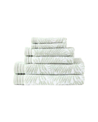 Linear Palms 6-Piece Bath Towel Set - Sage/White