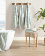 Linear Palms 6-Piece Bath Towel Set - Sage/White