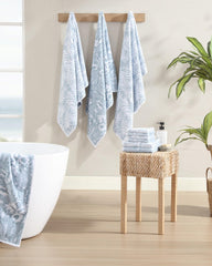 Shadow Hibiscus 6-Piece Bath Towel Set - Tidal Wave/White