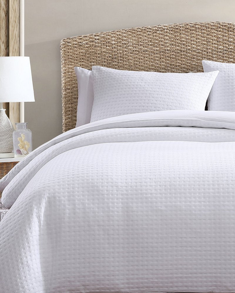 Basketweave 3-Piece King Duvet Cover Set - White
