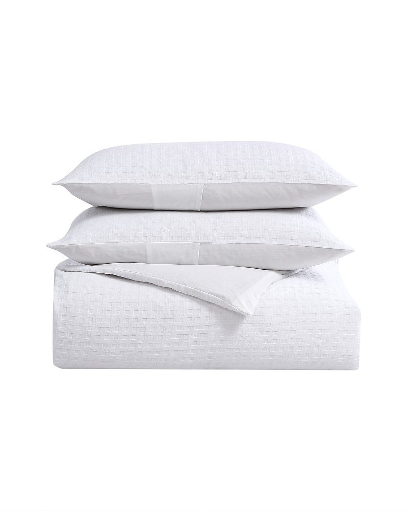 Basketweave 3-Piece King Duvet Cover Set - White