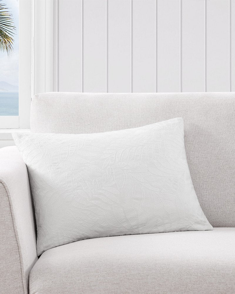 Island Estate Embroidered Leaf Decorative Pillow - White
