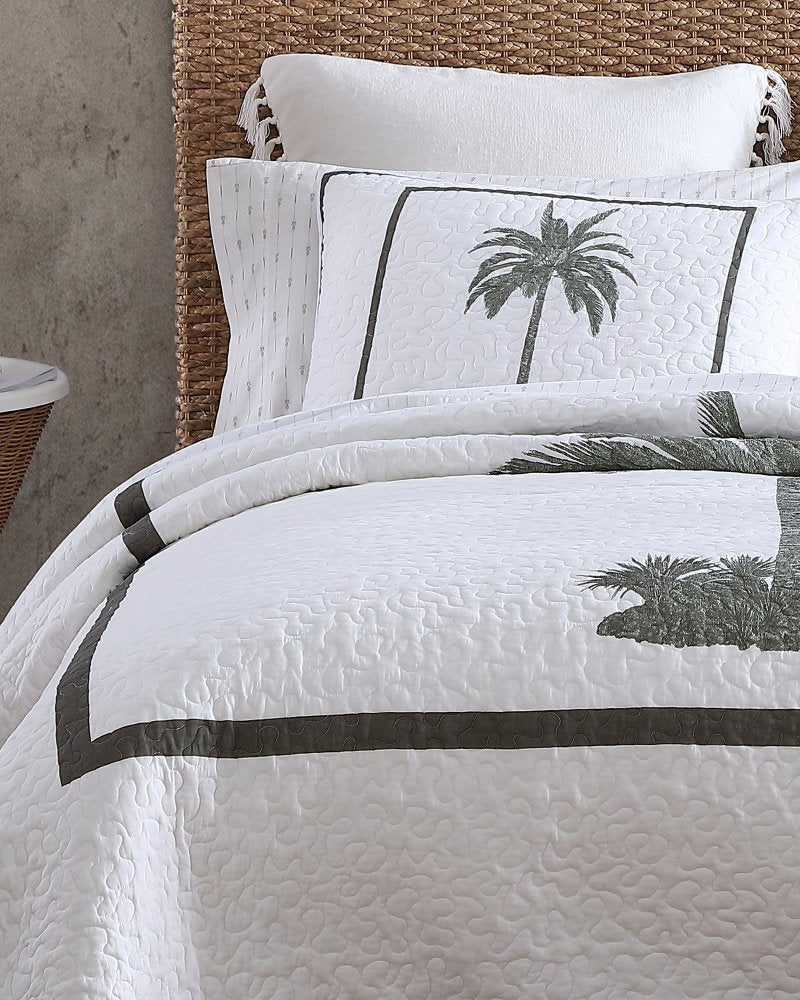 Palm Island Reversible King Quilt - Grey