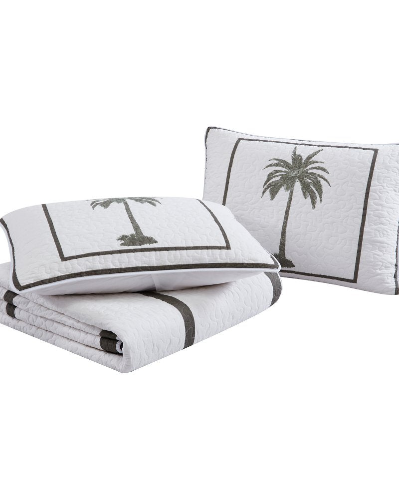 Palm Island Reversible King Quilt - Grey