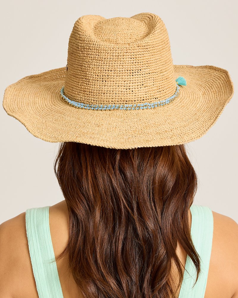Sinclair Packable Raffia Hat - Natural/Sky Blue