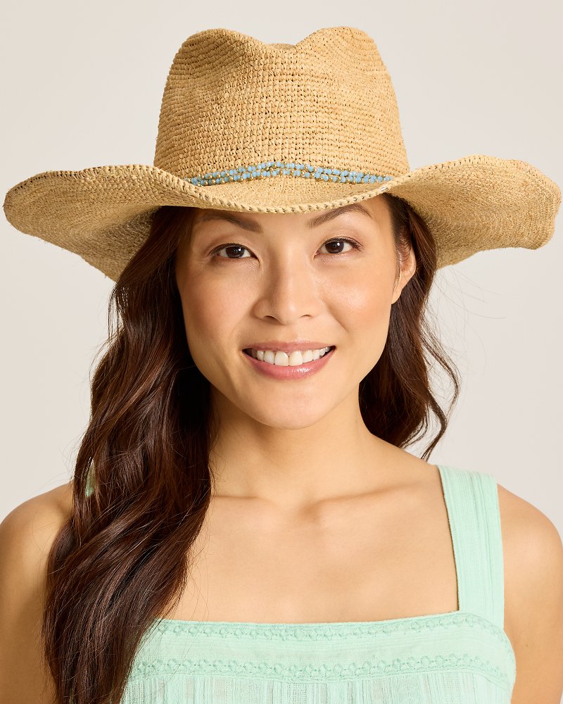 Sinclair Packable Raffia Hat - Natural/Sky Blue