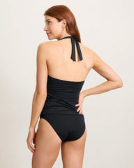Palm Modern Ring Halter Tankini Top - Black