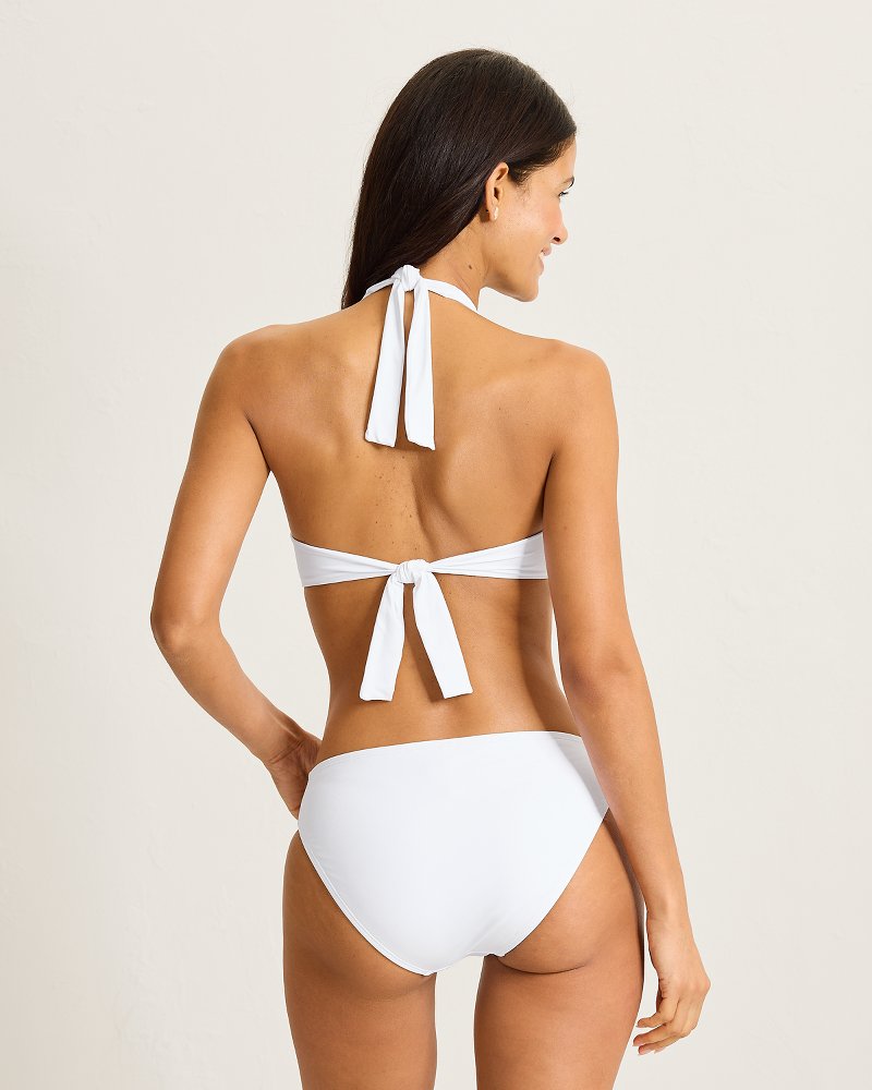 Pearl Underwire Halter Bikini Top - White