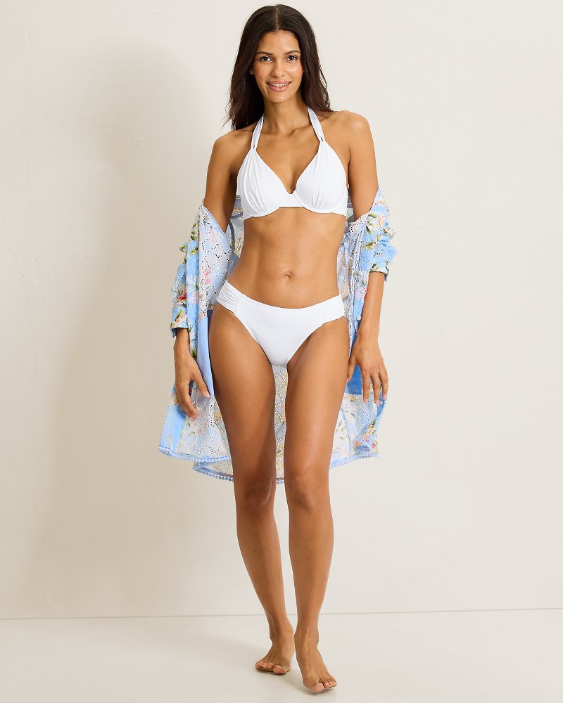 Pearl Underwire Halter Bikini Top - White