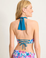 Watercolor Floral Reversible Halter Bikini Top - Dusty Lupine Rev
