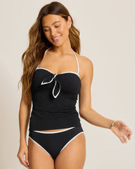 Island Cays Cabana Tie-Front Bandeau Tankini Top - Black