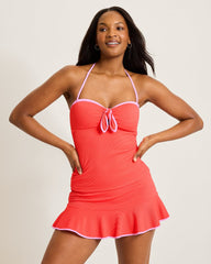 Island Cays Cabana Tie-Front Bandeau Tankini Top - Citrus Coral