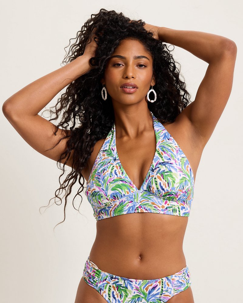 Island Cays Poolside Palms Halter Bikini Top - Four Leaf Clover